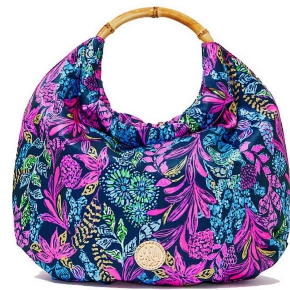 Lilly Pulitzer GWP Bamboo bag and Raffia earrings